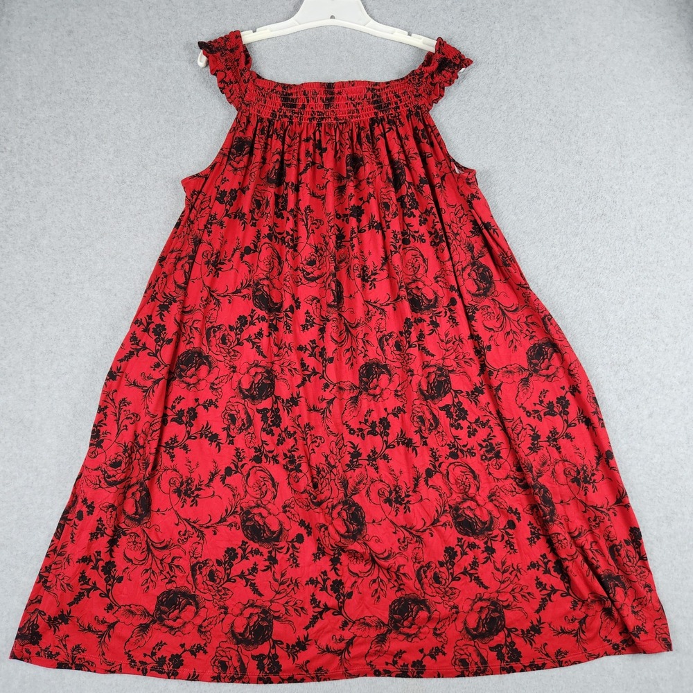 The Pioneer Woman Dress Womens 2X Red Floral Summer Boho Smocked Neck Sleeveless